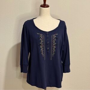 Eddie Bauer Midnight Blue Embellished Henley Top Size XXL
